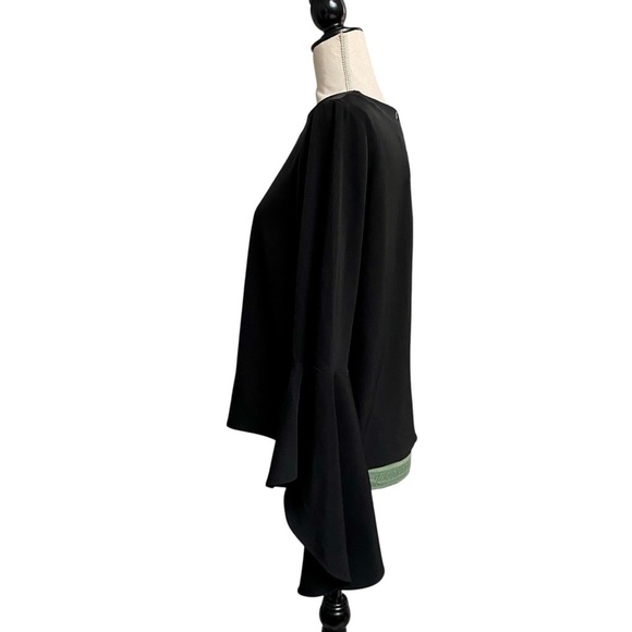Carmen Marc Valvo Black Ruffle Bell Sleeve Blouse Sz 6 Elegant Statement Top NWT - Picture 7 of 14